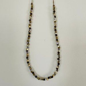 Beaded Necklace │ Gold, Brown & Silver